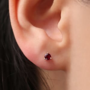 Ruby Stud Earrings / Round Cut Ruby Stud Earrings / 14k Gold Stud Earrings  / 3MM Round Ruby Earrings / July Birthstone /  Gift for Mom