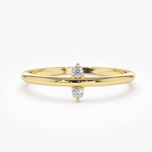 14K Gold Dainty Diamond Ring / Unique Diamond Ring / Stackable Diamond ...