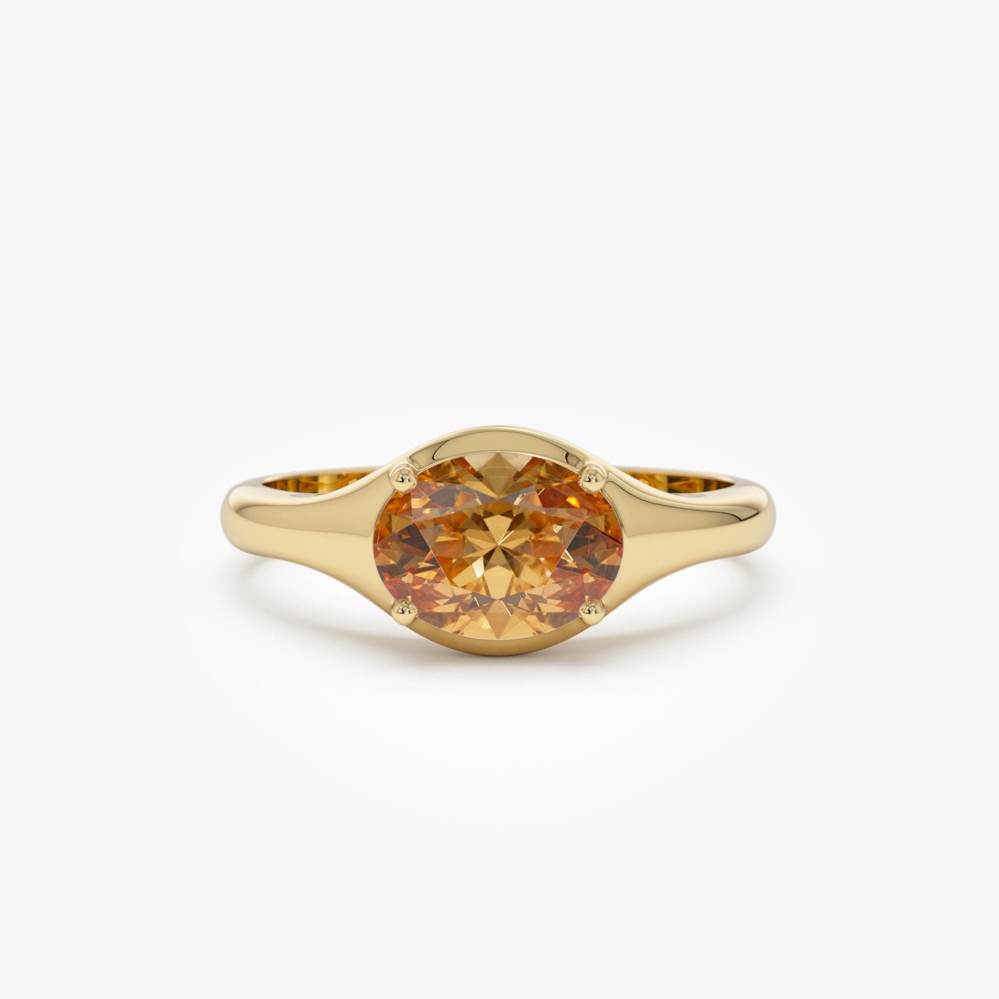 Citrine Ring, 14K Gold Oval Shape Prong Setting Citrine Stacking Ring 0 ...