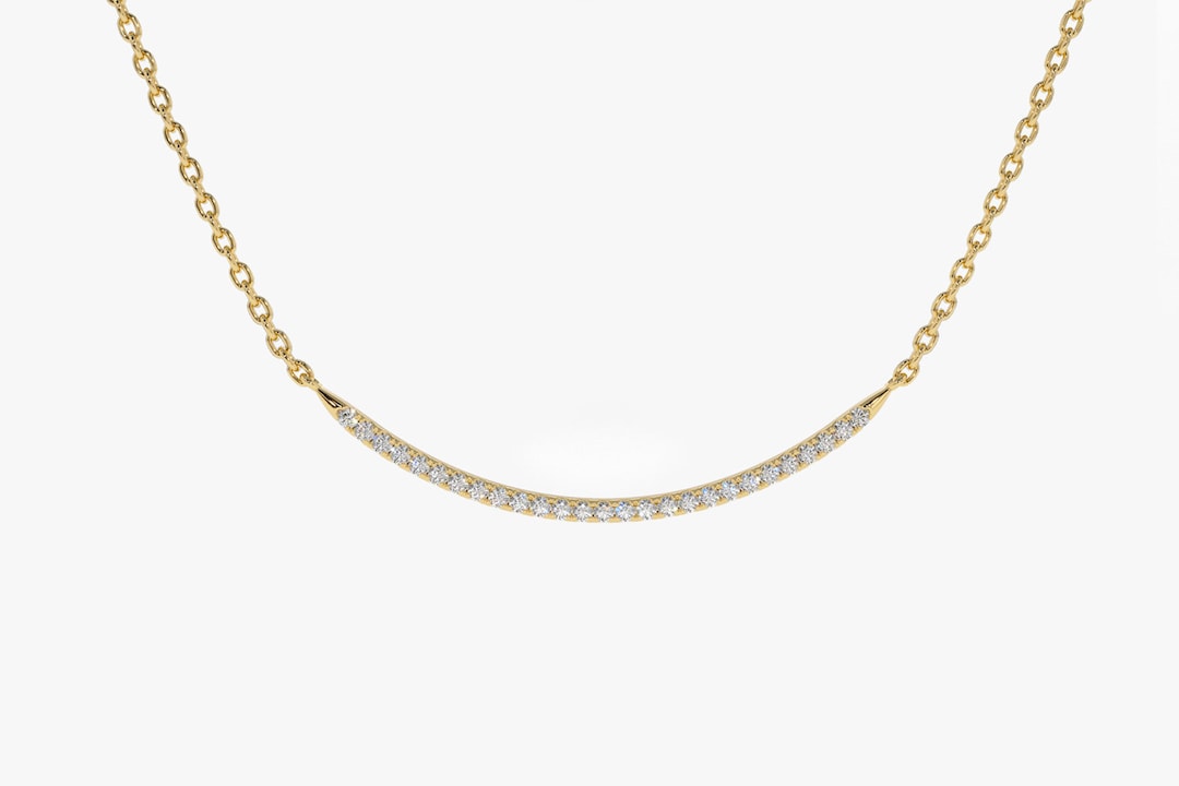 14Kイエローゴールドダイヤモンドカーブバーネックレス並行輸入 14Kゴールドカーブダイヤモンドバーネックレス：プチレイヤー