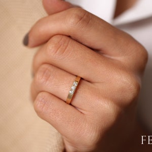 14K Gold 3 Stone Pinky Ring / Pinky Finger Diamond Ring / Minimalist Diamond Ring / Promise Ring / Stackable Ring by Ferkos