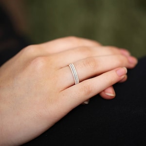 Platinum Diamond Ring / Full Eternity Platinum Diamond Wedding Ring 1.3MM / Micro Pave Thin Diamond Eternity Ring in 950 Platinum