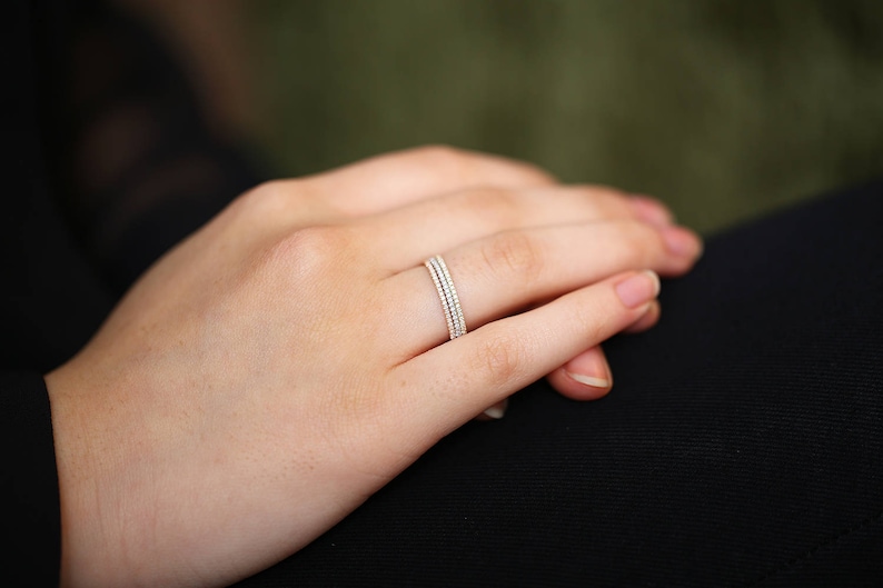 Platinum Diamond Ring / Full Eternity Platinum Diamond Wedding Ring 1.3MM / Micro Pave Thin Diamond Eternity Ring in 950 Platinum