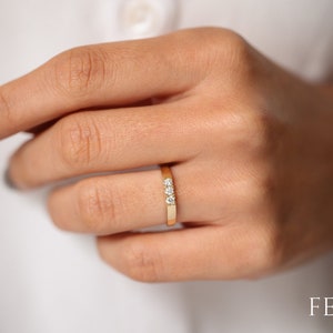 14K Gold 3 Stone Pinky Ring / Pinky Finger Diamond Ring / Minimalist Diamond Ring / Promise Ring / Stackable Ring by Ferkos