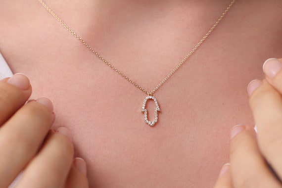 Hamsa Necklace 14k Diamond Hamsa Necklace With Brilliant Cut