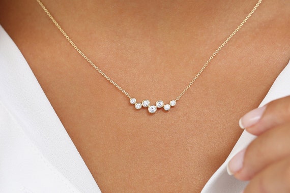 14 k White Gold Floating Diamond Necklace - Great Lakes Coin