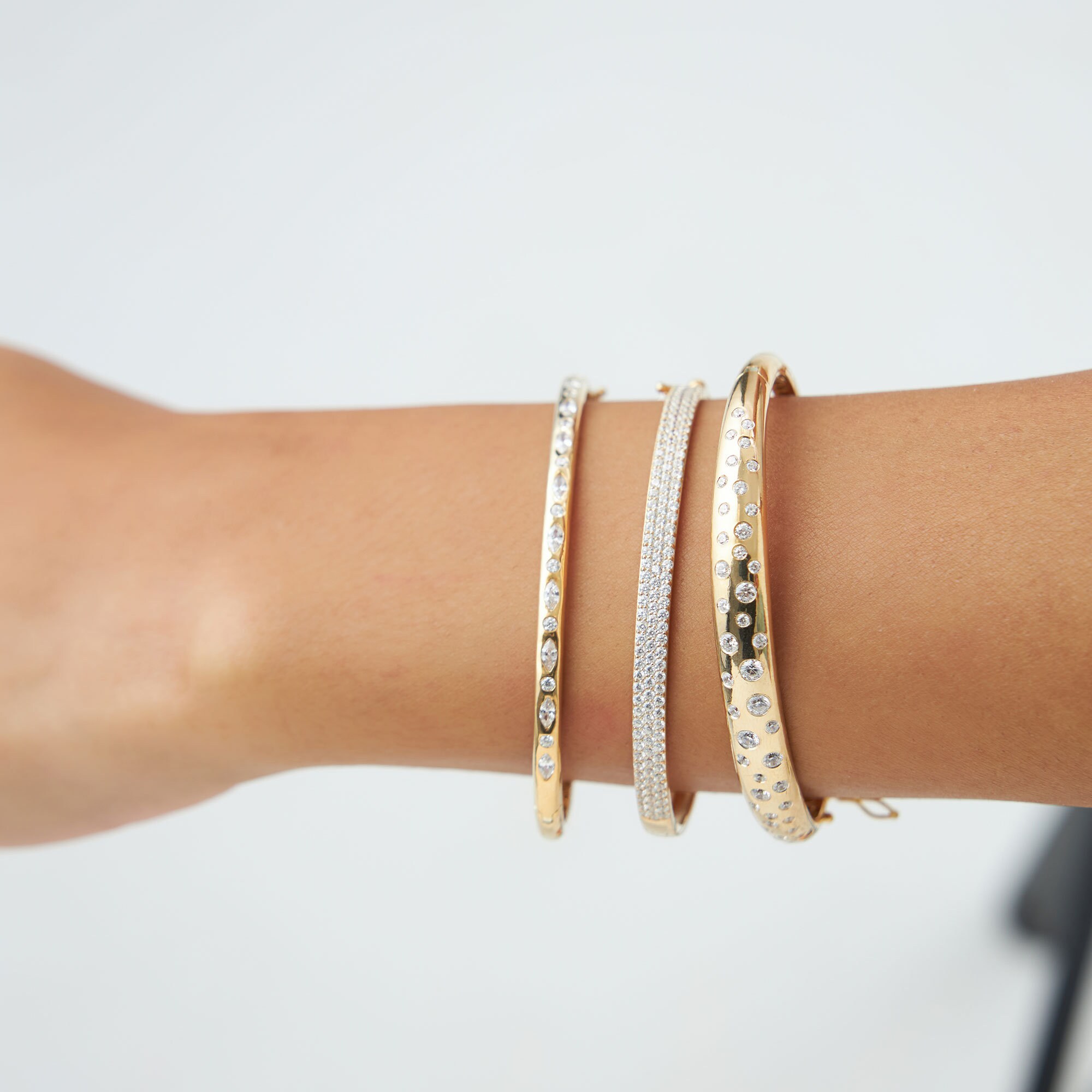 Statement Diamond Bangle Bracelet, 14k Gold Triple Row 1.80