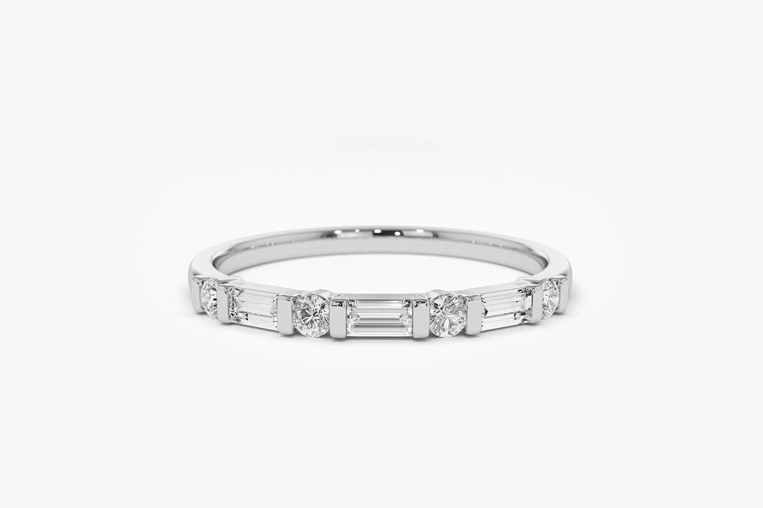 Alternating round and best sale baguette diamond wedding band