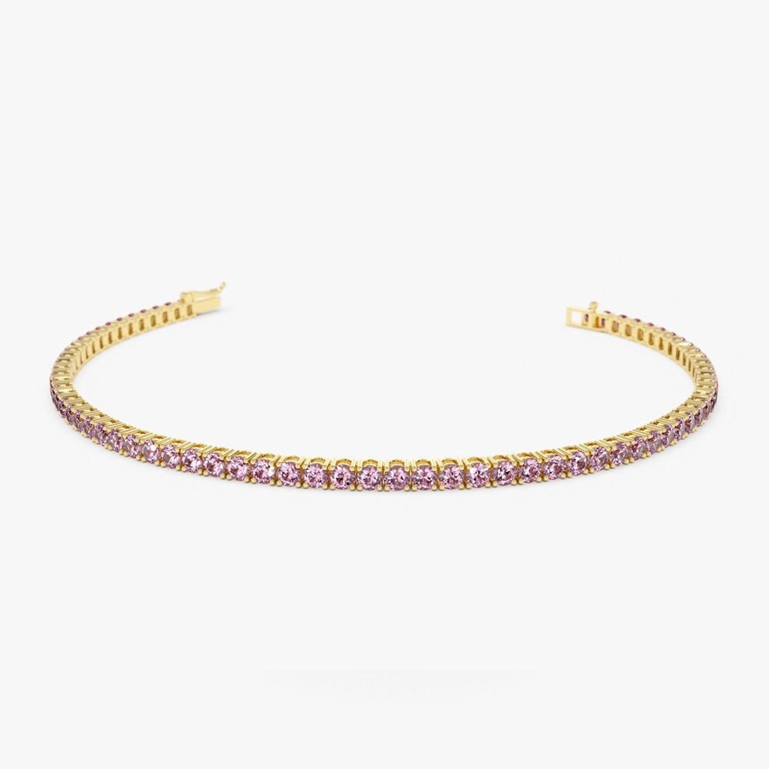 Pink Tourmaline Bracelet / 14k Gold Prong Setting Pink Tourmaline