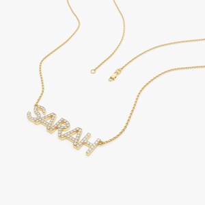 14K Gold Diamond Name Necklace Side Angle