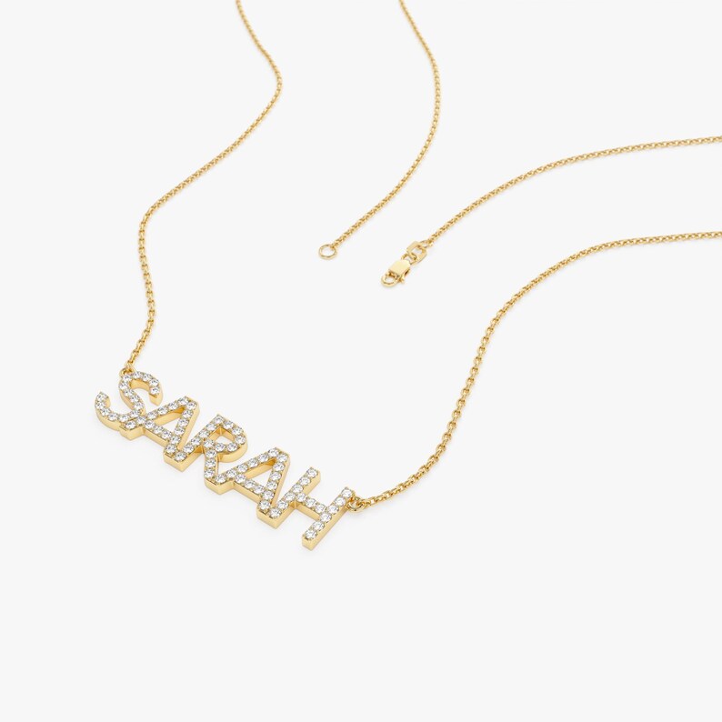 14K Gold Diamond Name Necklace Side Angle