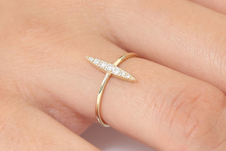 14k Gold Stackable Diamond Micro Pave Ring Close Up