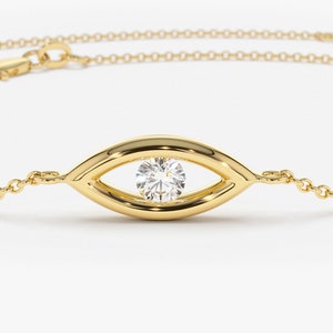 Diamond Bracelet / Evil Eye Diamond Bracelet in 14k Gold / Good Luck Charm Bracelet / Friendship Bracelet / Ferkos Fine Jewelry