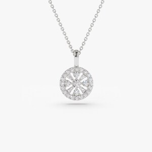 14K White Baguette and Round Diamond Charm Necklace