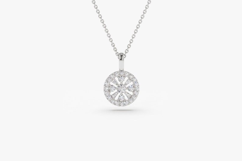 14K White Baguette and Round Diamond Charm Necklace