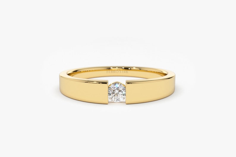 Diamond Ring /14k 3MM Diamond Solitaire Ring/ Diamond Pinky Ring / Promise Ring / Minimal Stacking Ring / Statement Ring