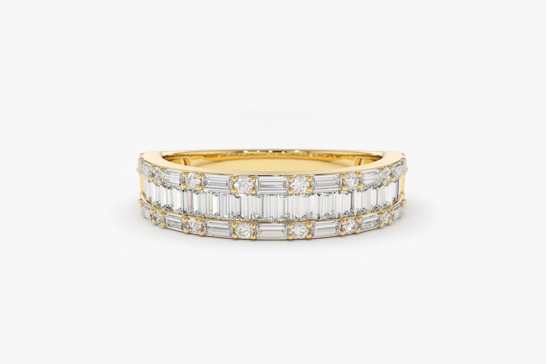Baguette Diamond Wedding Band Ring 0.85ctw 14k Gold Half Eternity ...