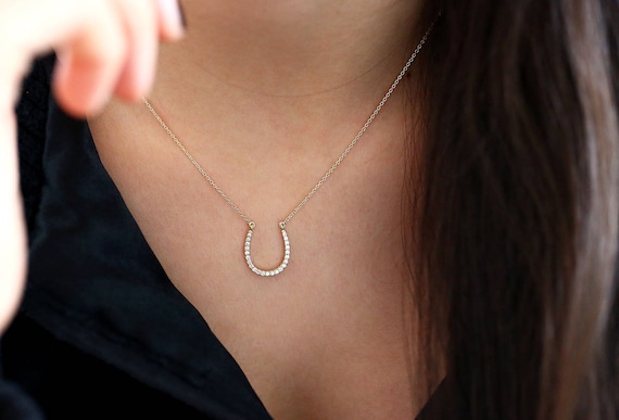 Diamond Horseshoe Necklace 14k Gold Lucky Horseshoe Charm