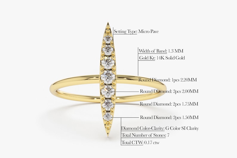 14k Gold Stackable Diamond Micro Pave Ring Measurements