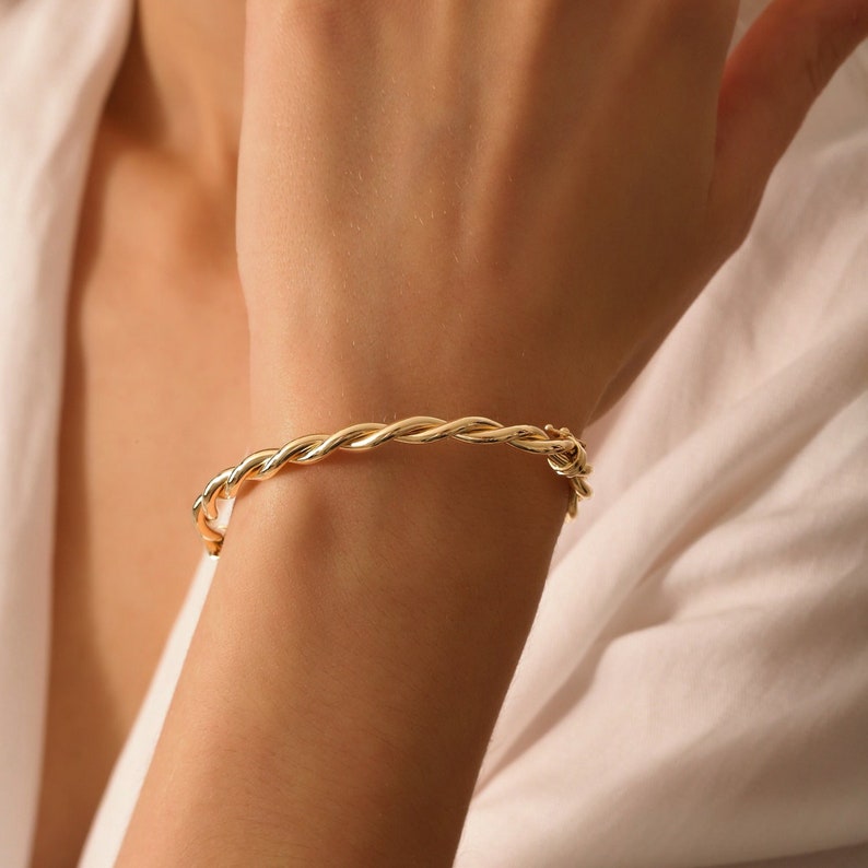 Gold Bangle Bracelet in 14k Gold / Double Twisted Rope Stacking Bangle Bracelet / Twisted Bangle / Cable Bangle Bracelet for Women