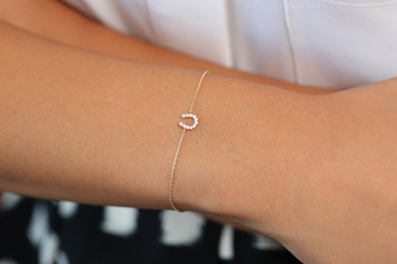 Mini Diamond Horseshoe Bracelet / 14k Gold Lucky HorseShoe Charm Bracelet with Diamonds /Lucky Charm Bracelet / Memorial Day Sale