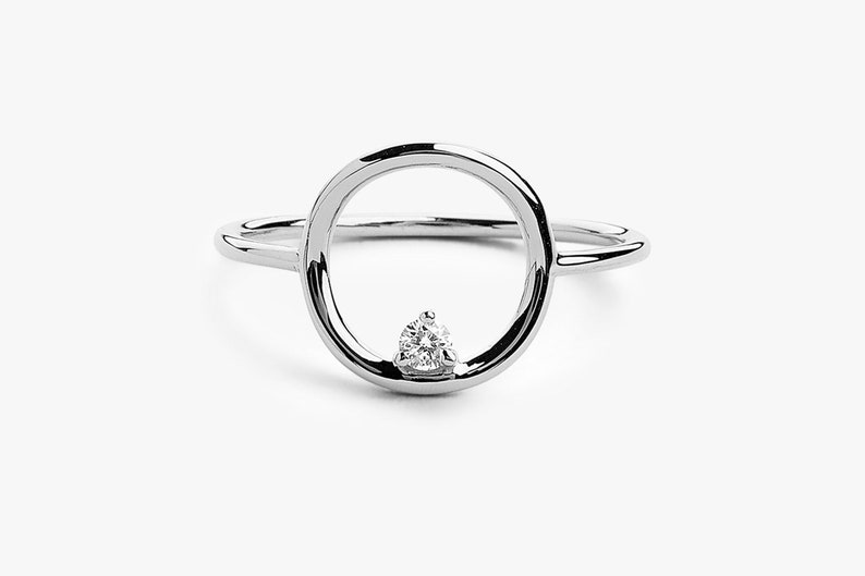 Open Circle Diamond Ring in 14k White Gold