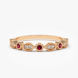 14k Rose Gold Stackable Ruby Diamond Ring