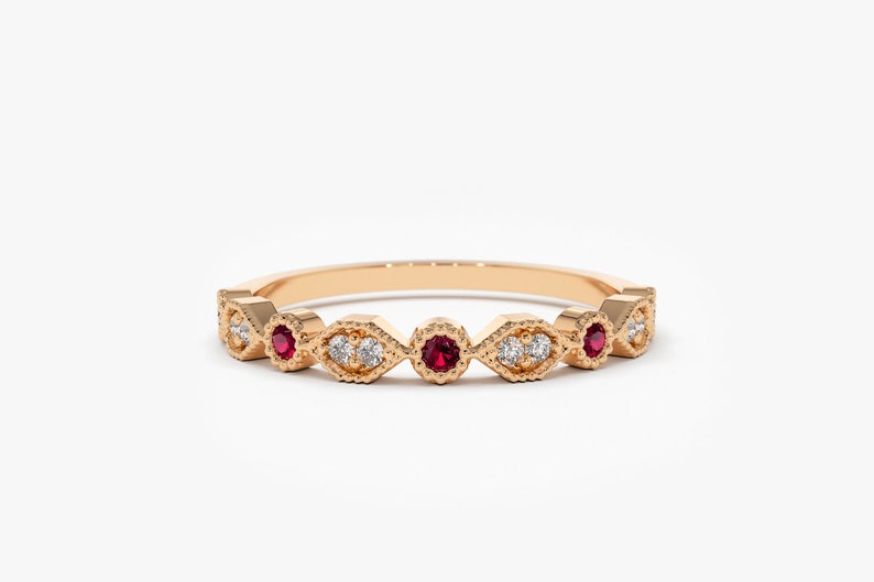 14k Rose Gold Stackable Ruby Diamond Ring