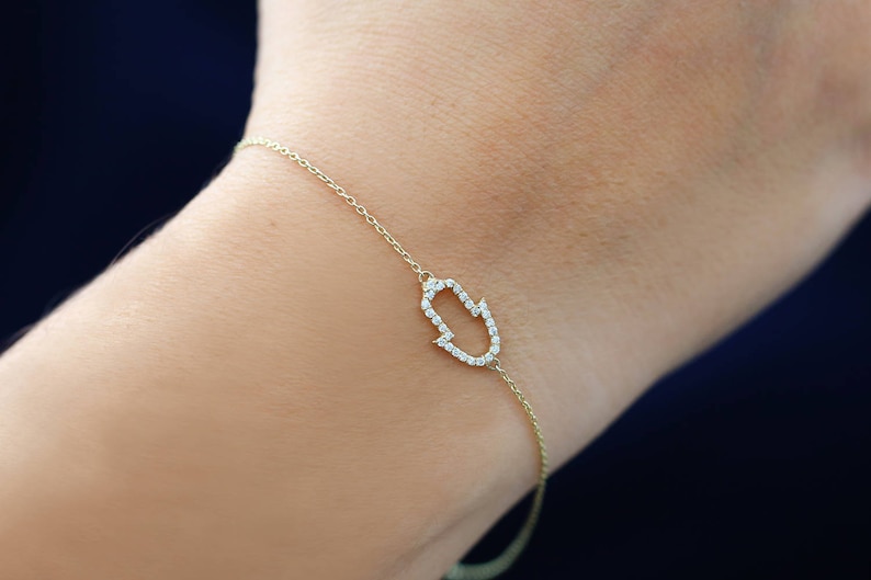 Diamond Hamsa Hand Bracelet in 14k Gold Hamsa Bracelet Etsy