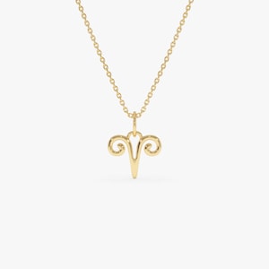 Aries Zodiac Necklace, 14K Gold Aries Sign Pendant, Astrology Jewelry Gift, Minimalist Horoscope Charm, Aries Birthday Gift by Ferkos