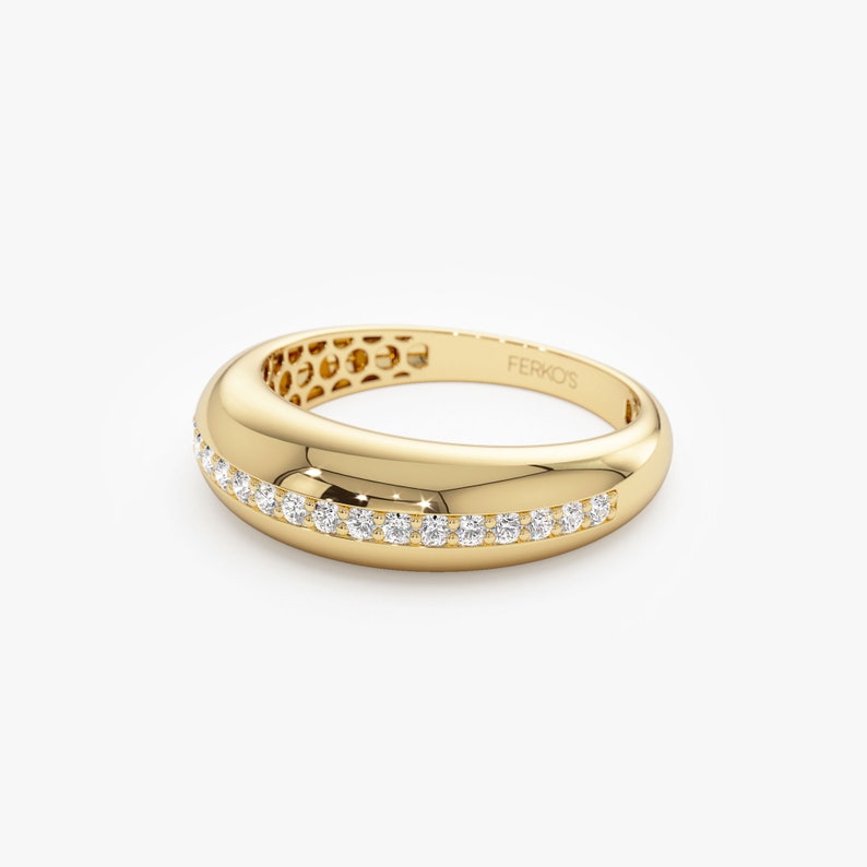 14k Gold Diamond Dome Ring Side Angle