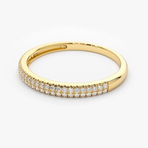 Half Eternity Diamond Wedding Ring / 14k Gold Double Row Micro Pave ...
