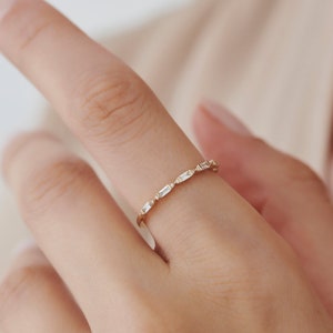 Dainty Diamond Ring / 14k Gold Stackable Dainty Baguette Diamond Ring ...