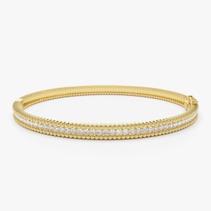 14K Diamond Bangle, Diamond Milgraine Bracelet, Stacking Diamond Bangle, Minimalist Stacking Bracelet, Statement Diamond and Gold Bangle