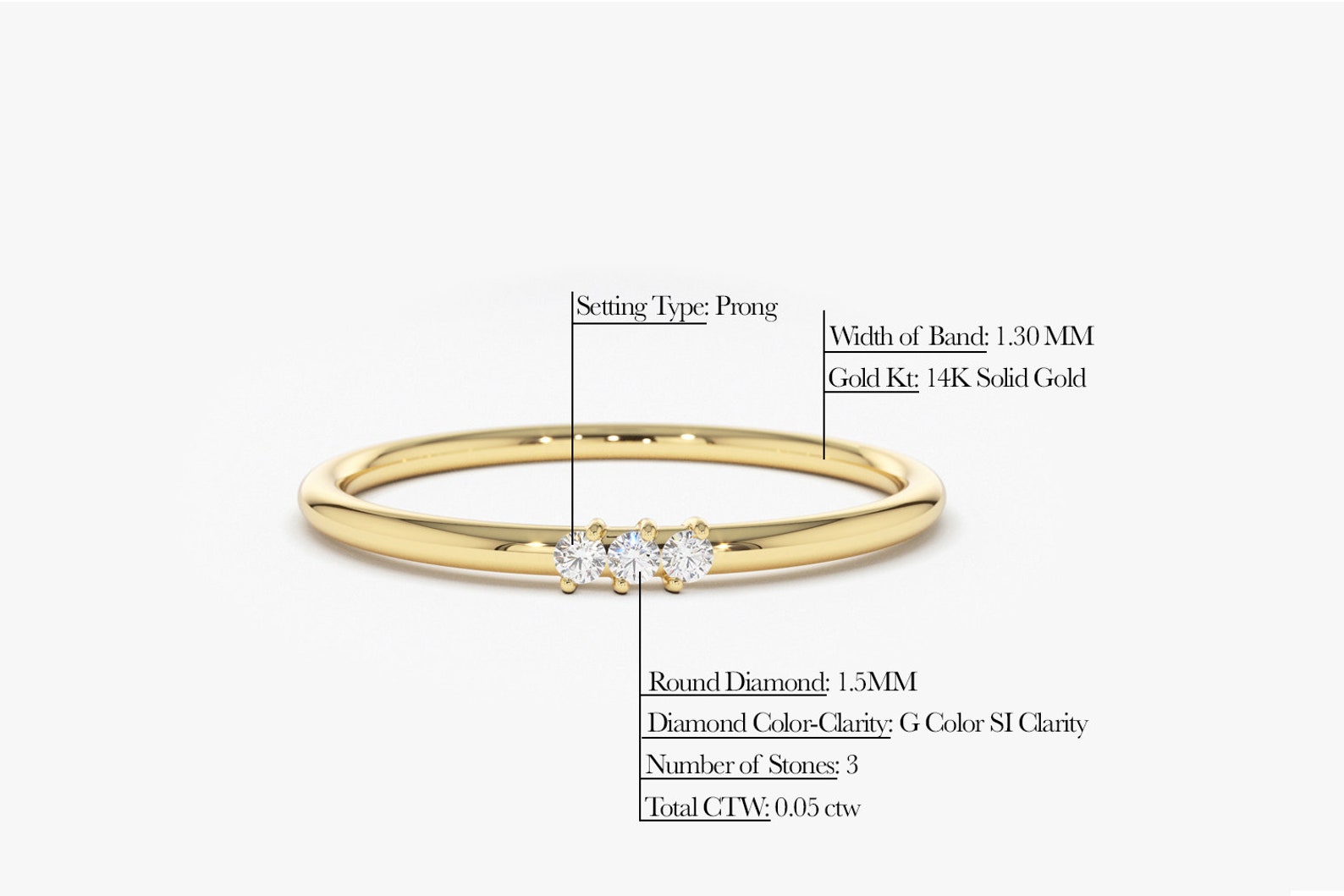 Minimalist Ring 14k Solid Gold / Diamond Ring / 1.5MM Triple - Etsy