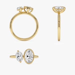 14k Gold 1.50 ctw Oval Shaped Lab Grown Diamond Toi et Moi Ring All Angles