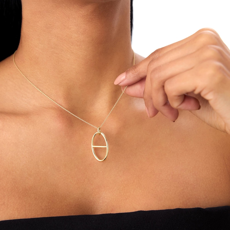 Minimalist Oval Pendant Necklace, 14k Gold Open Circle Necklace, Geometric Gold Necklace, Modern Gold Jewelry Gift for Her