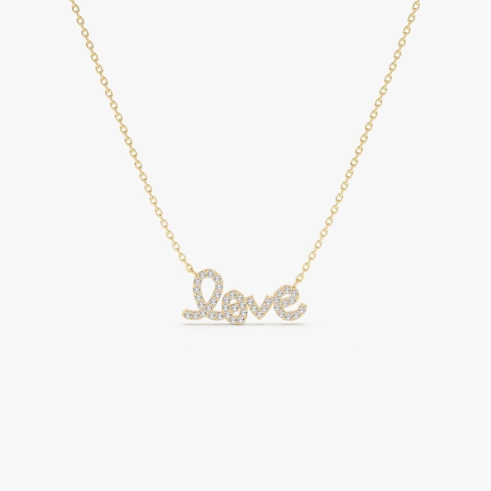 Love Necklace / 14k Gold Diamond Love Necklace /  Dainty Minimalist Romantic Necklace / Diamond Necklace for Women / Gift for Mom