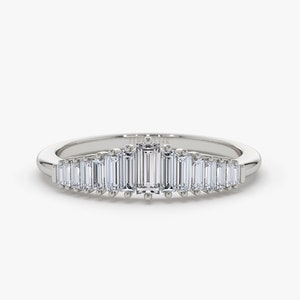 14K White Gold Graduating Baguette Diamond Nesting Wedding Band