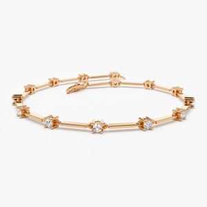 14k Rose Solid Gold Genuine Natural Diamond Infinity Bracelet
