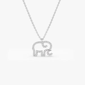 14k White Gold Diamond Elephant Necklace