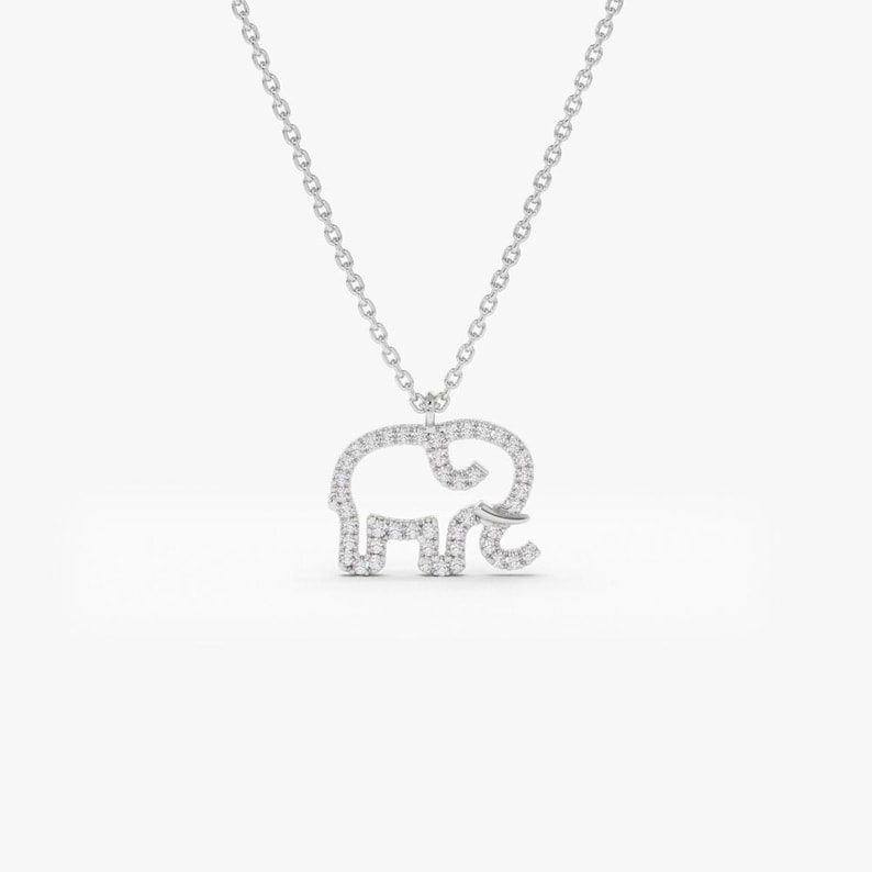 14k White Gold Diamond Elephant Necklace