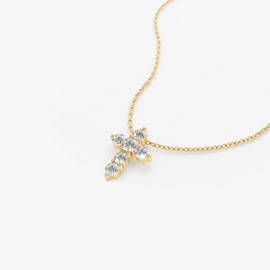 14k gold diamond cross necklace side view