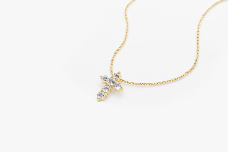 14k gold diamond cross necklace side view
