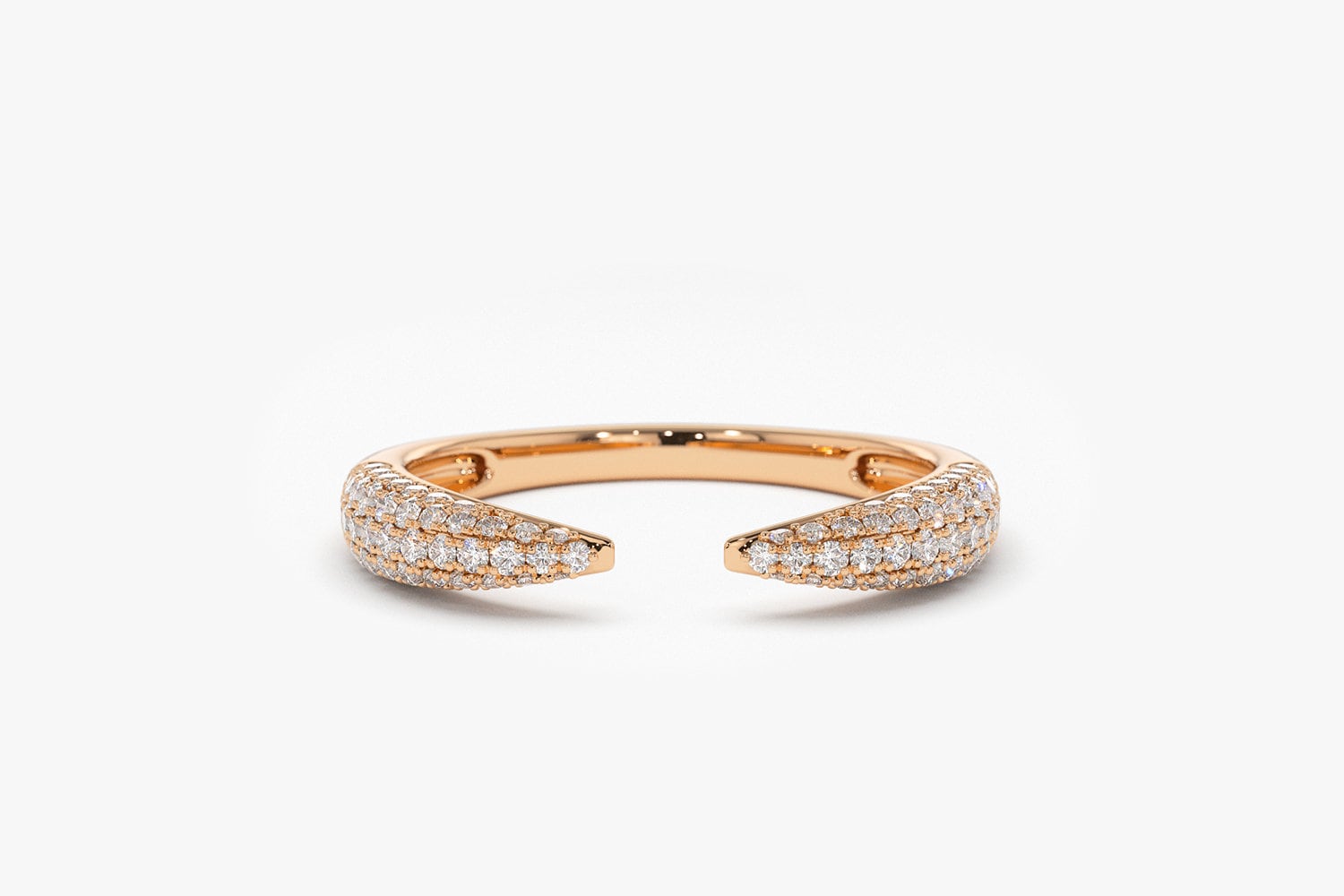 14k Gold Diamond Claw Ring Stackable Open Claw Micro Pave