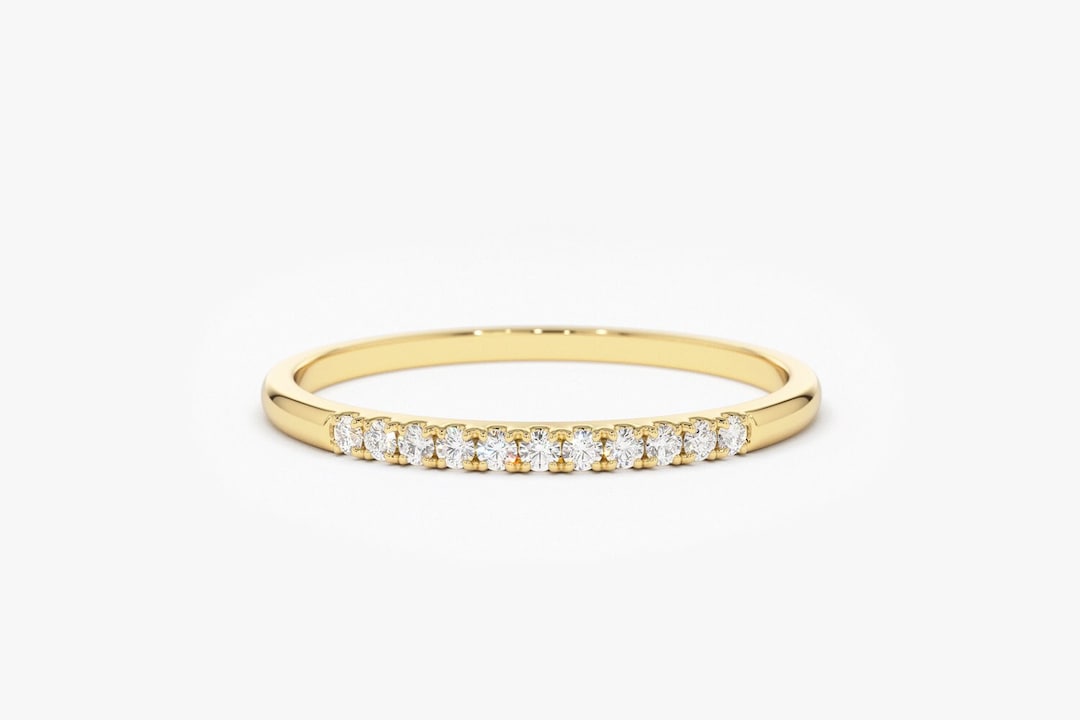 Yellow Gold Diamond Wedding Band - Thin Diamond Wedding Ring - 14k ...