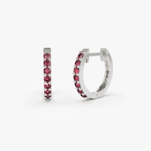 14k White Gold 10MM Ruby Huggie Hoop Earrings