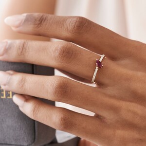 Ruby Ring / 14k Gold Pear Shape Natural Ruby and Diamond Ring ...