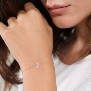 Mini Diamond Horseshoe Bracelet / 14k Gold Lucky HorseShoe Charm Bracelet with Diamonds /Lucky Charm Bracelet