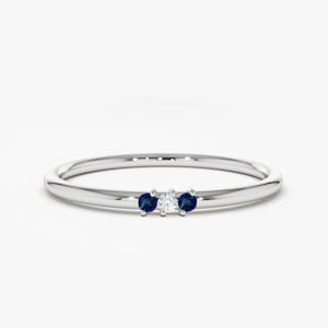 Genuine Sapphire and Diamond Ring in 14k Gold / Thin Sapphire Stacking ...